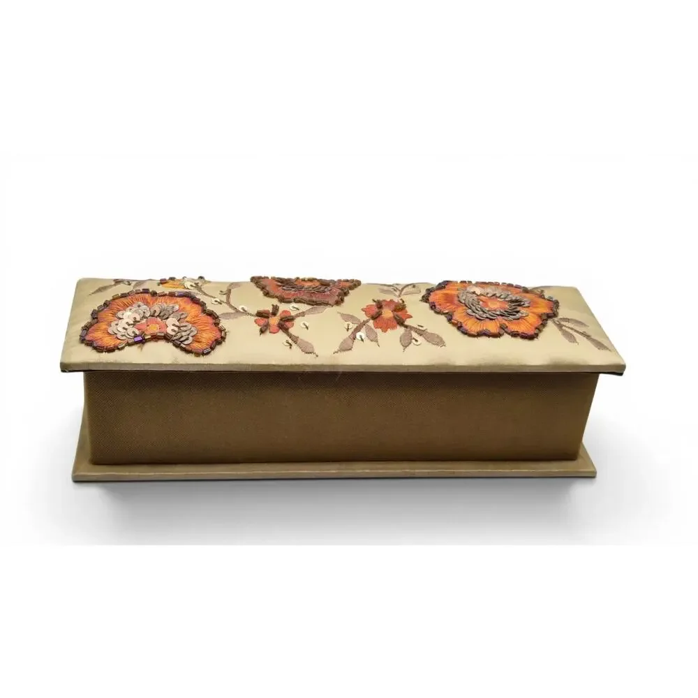 Vintage Embroidered Sequin Ring Display Box Holds 8 Rings